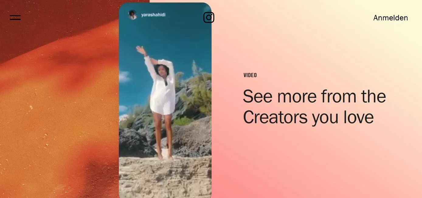 Captura de pantalla de la página principal de Instagram Video