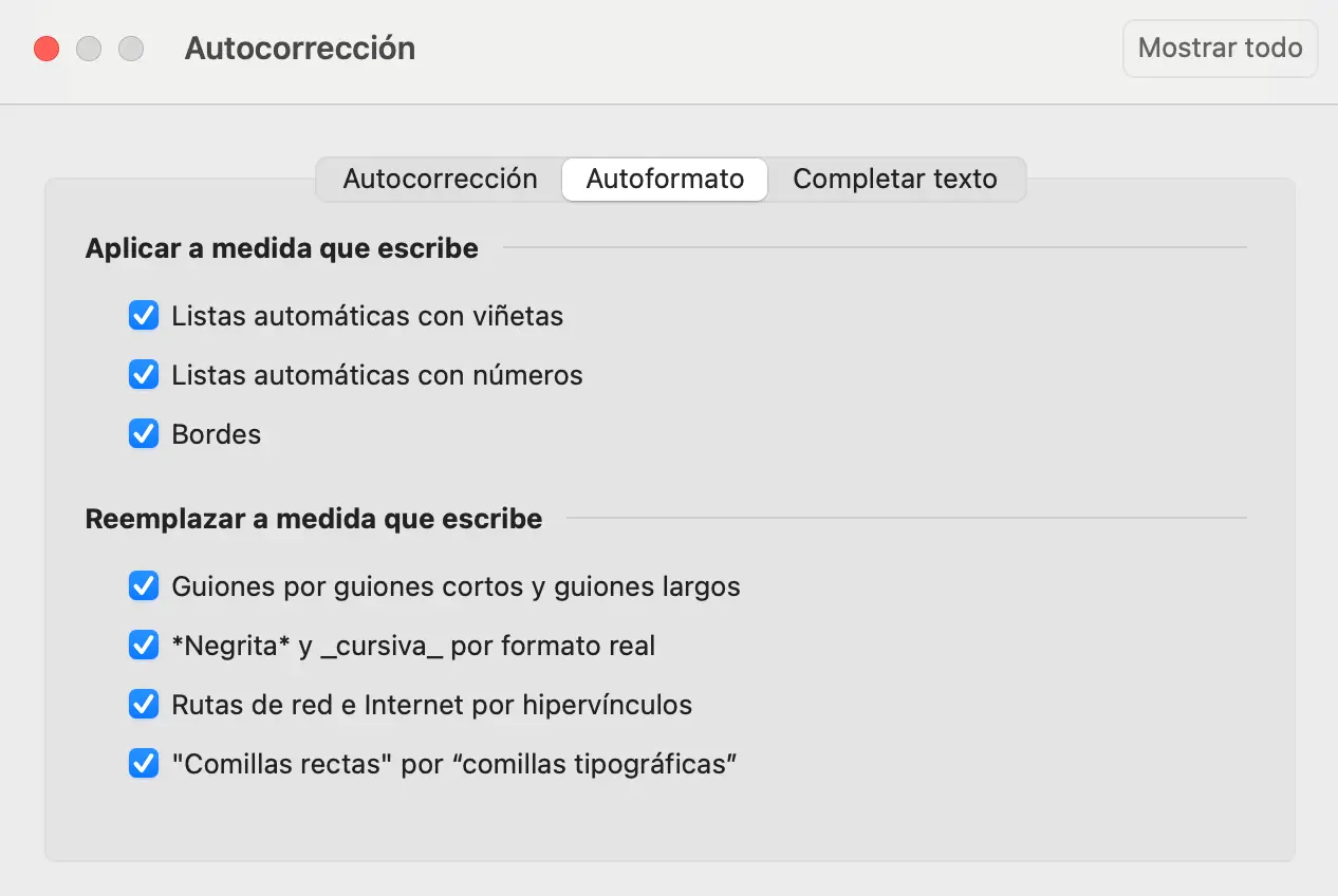 Outlook para Mac: opciones de autoformato Imagen: Outlook para Mac: opciones de autoformato