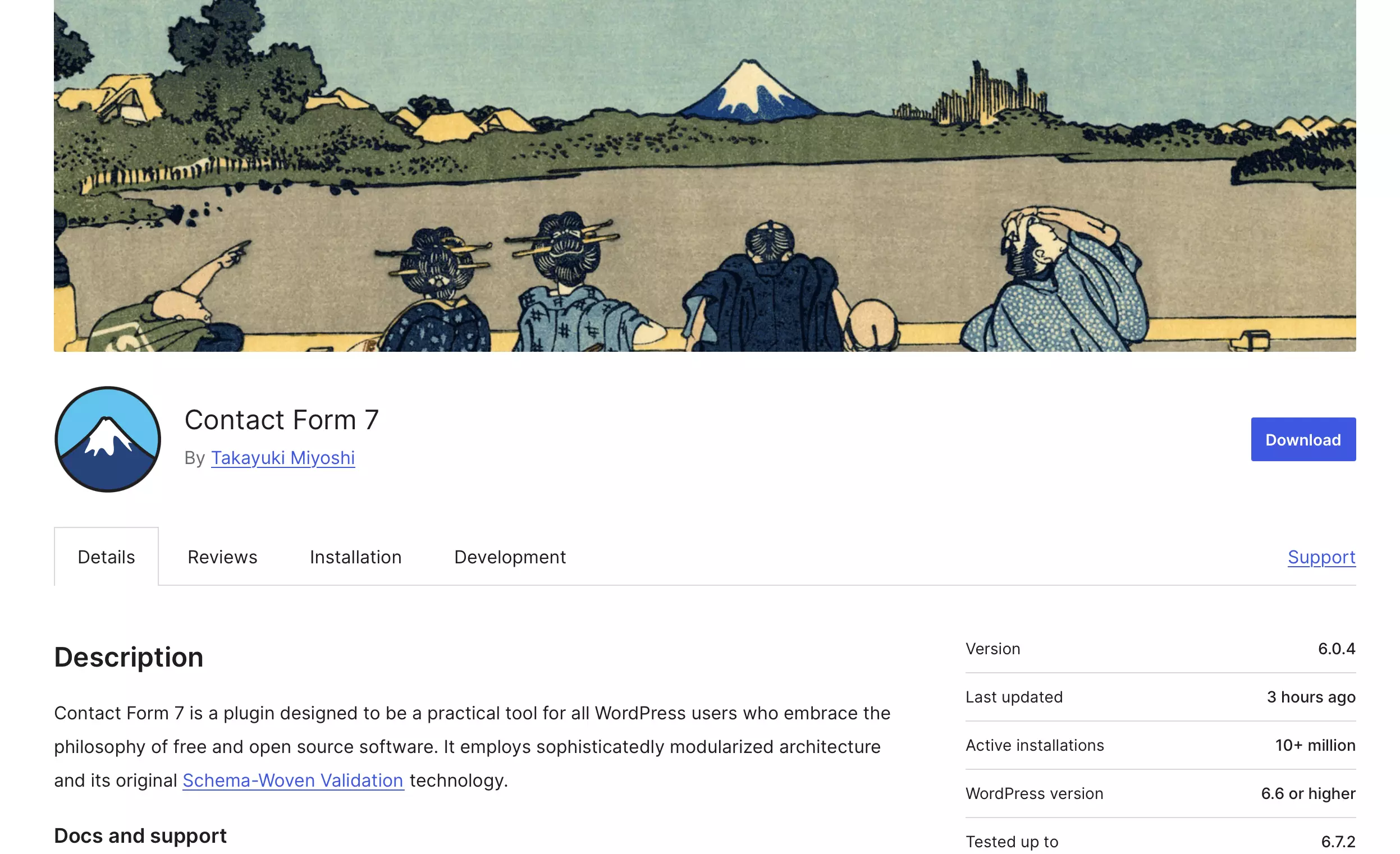 Página de información sobre Contact Form 7 en el directorio de plugins de WordPress Imagen: Página de información sobre Contact Form 7 en el directorio de plugins de WordPress