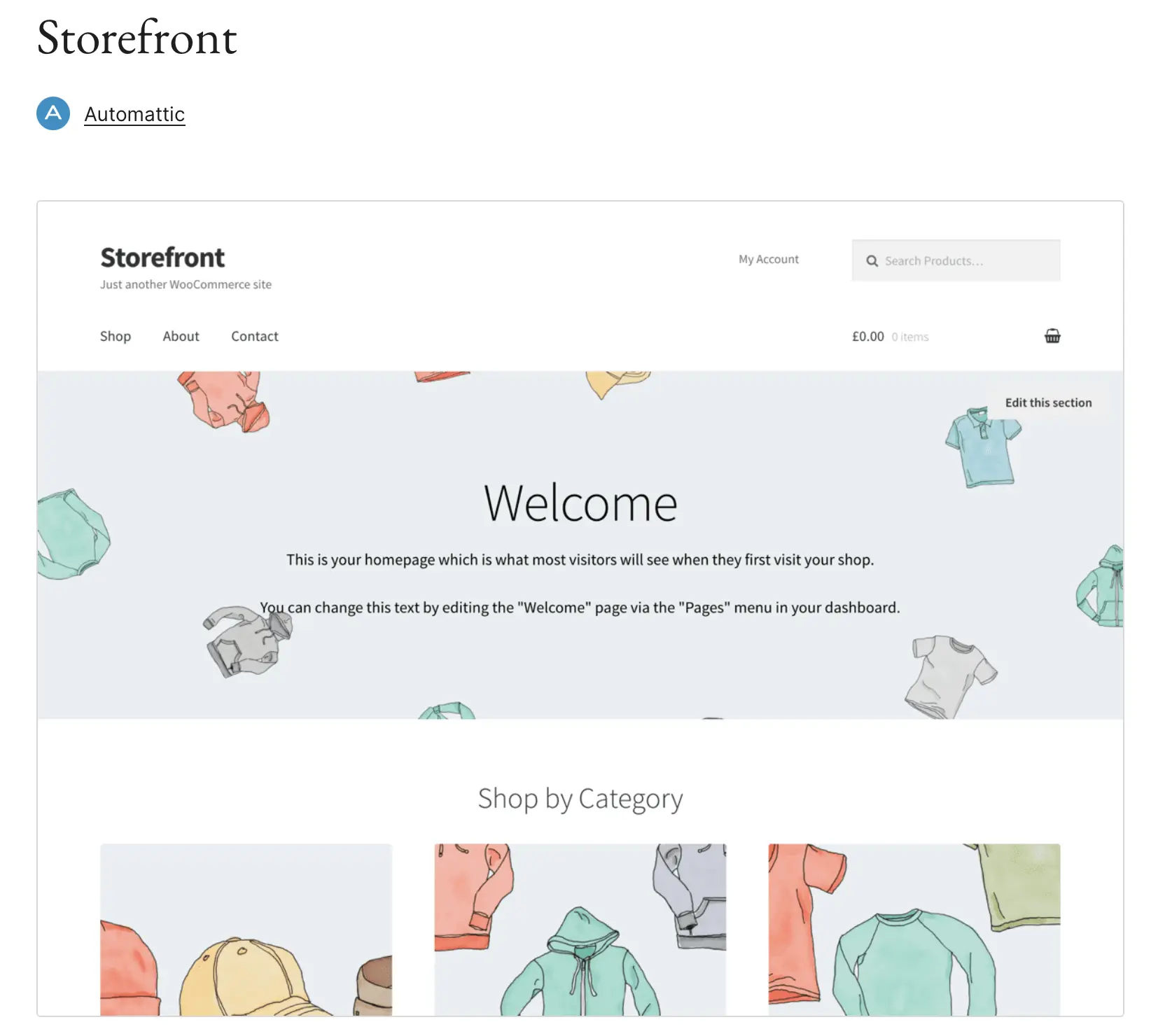 Imagen: Vista previa de la plantilla Storefront de WordPress en WordPress.org