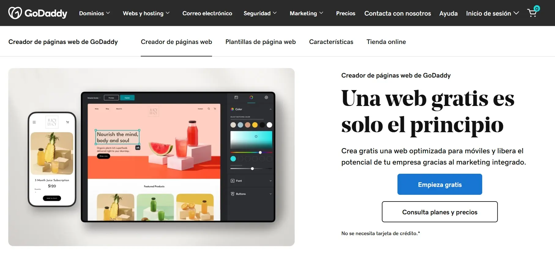 Página de inicio del creador de páginas web GoDaddy Imagen: Página de inicio del creador de páginas web GoDaddy