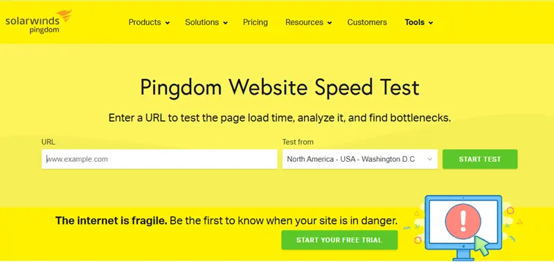 Imagen: Página principal de Pingdom
