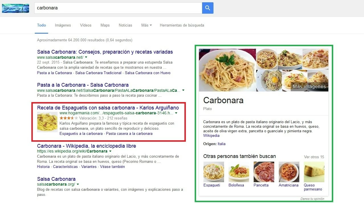 Lista de resultados de Google con rich snippets 