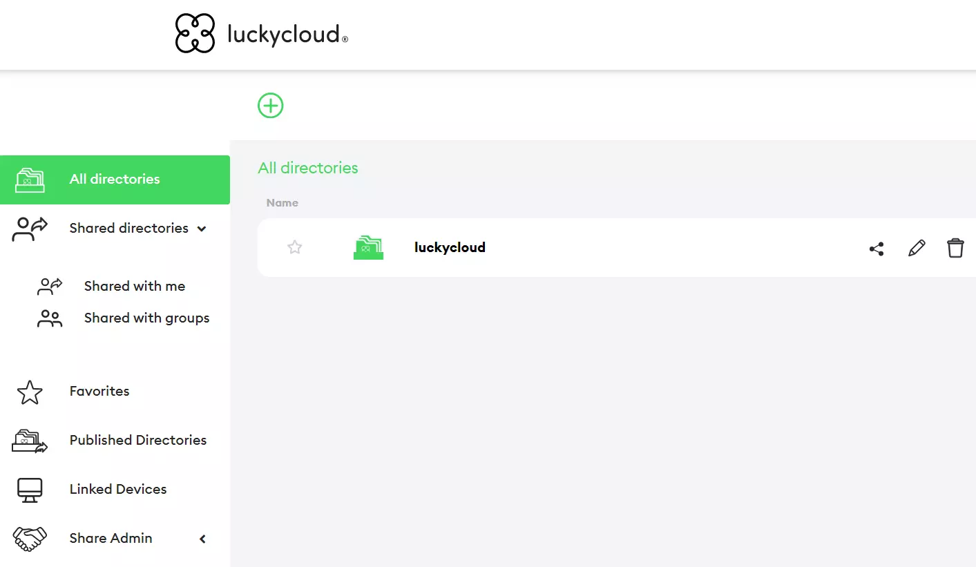 luckycloud: visión general del almacenamiento (aplicación web)