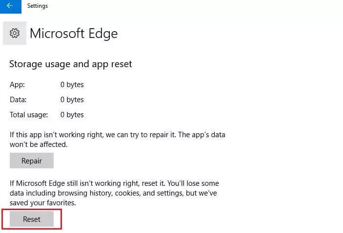 Microsoft Edge en el menú “Apps & Features”