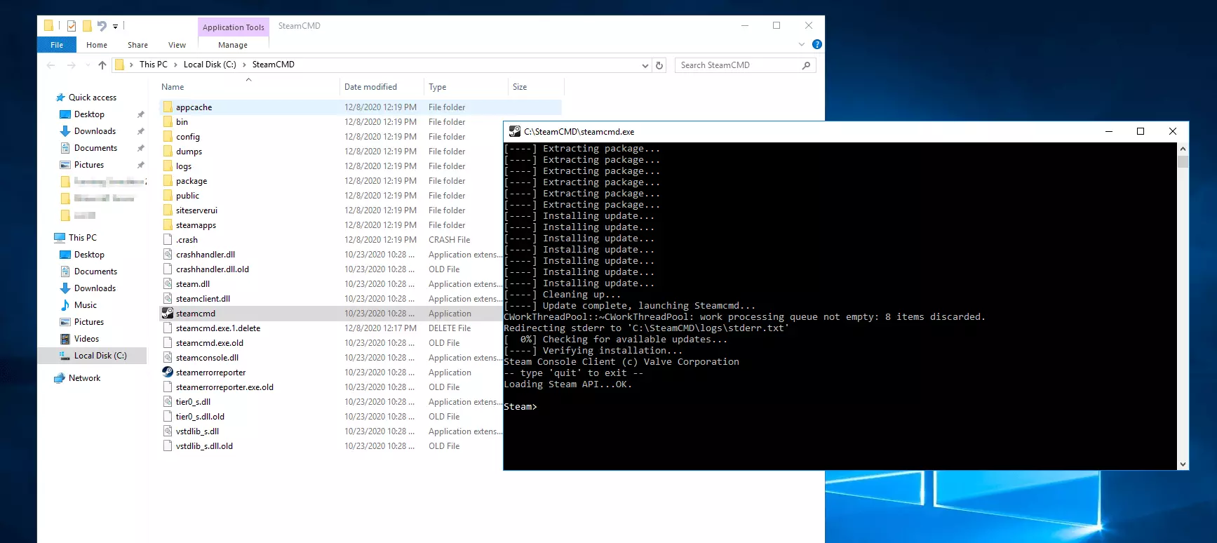 Instalación de SteamCMD en la interfaz de línea de comandos de Windows