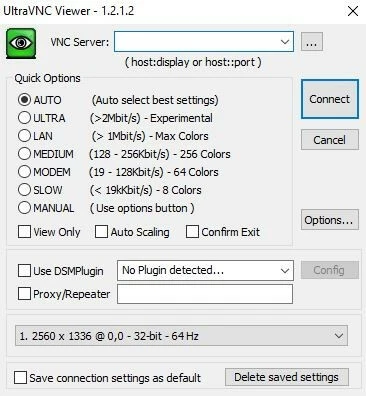 Imagen: Menú de ajustes de UltraVNC Viewer