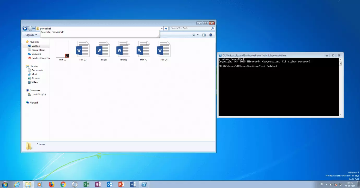 Campo de entrada en la ruta de un directorio en el que se ha introducido "powershell"