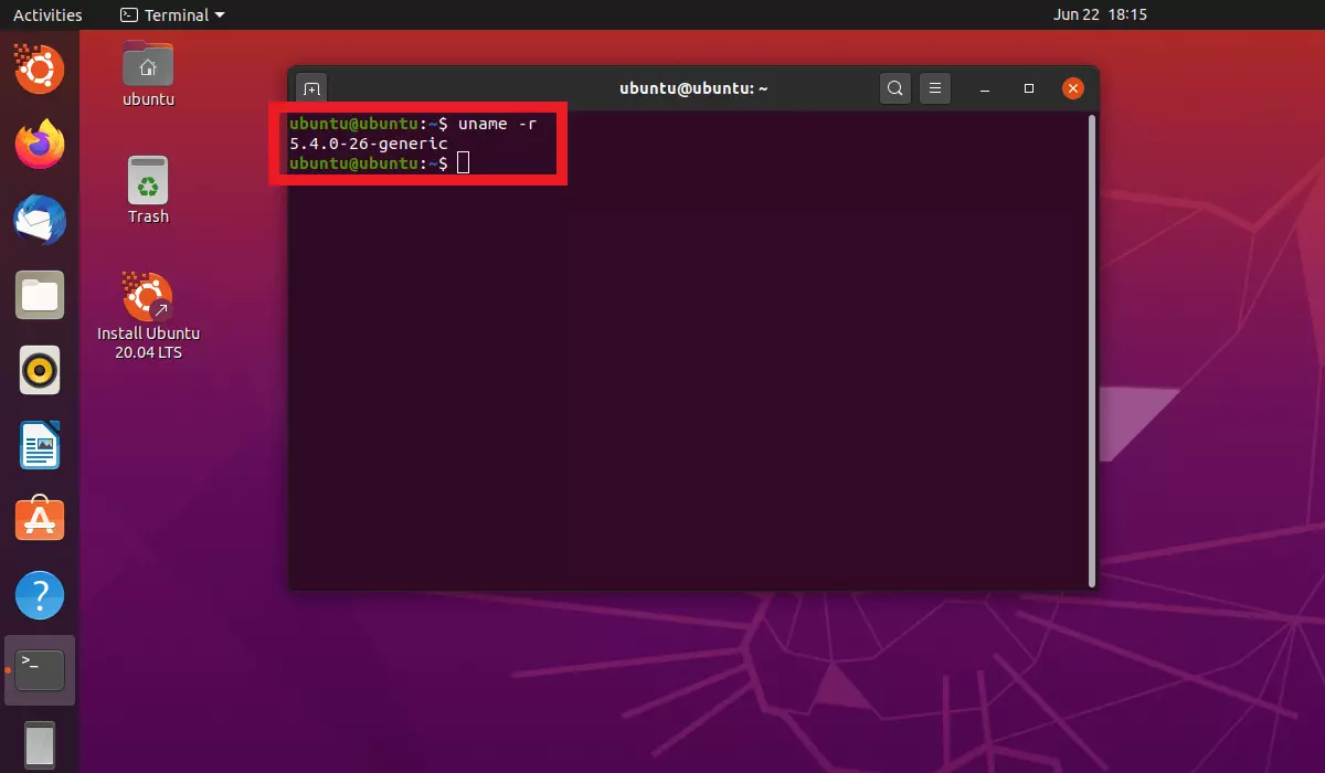 Imagen: Comando uname -r en el terminal