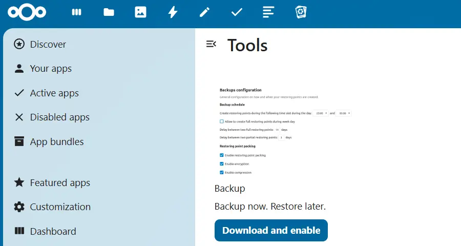 App Backup en la tienda de Nextcloud Imagen: App Backup en la tienda de Nextcloud