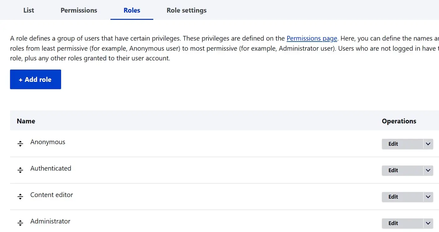 Gestión de grupos en el menú “Usuarios” de Drupal Imagen: Gestión de grupos en el menú “Usuarios” de Drupal
