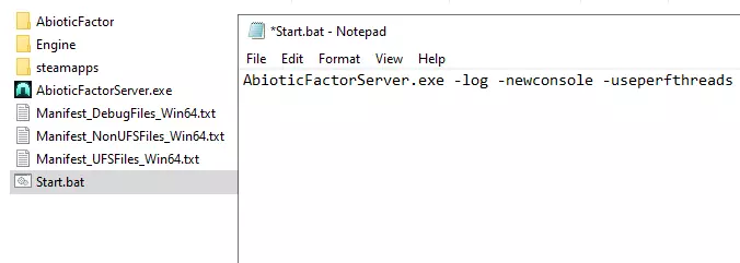 Imagen: Script de inicio del servidor de Abiotic Factor
