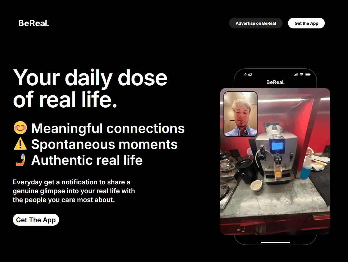 Captura de pantalla de la página de BeReal Imagen: Captura de pantalla de la página de BeReal