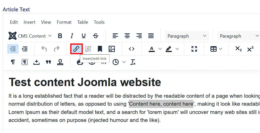 Imagen: Joomla: Opci&oacute;n &ldquo;Insertar/editar enlace&rdquo;
