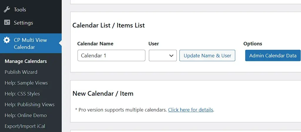 Panel de administración del calendario de WordPress CP Multi View Event Calendar Imagen: Panel de administración del calendario de WordPress CP Multi View Event Calendar