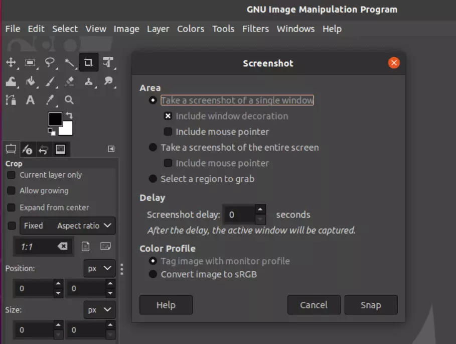Imagen: Función de captura de GIMP