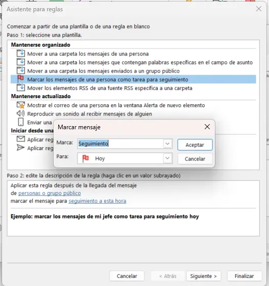 El Asistente para reglas de Outlook: mensaje con marca Imagen: El Asistente para reglas de Outlook: mensaje con marca