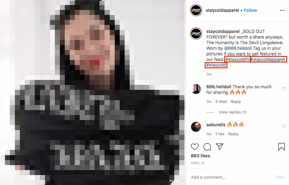 Imagen: Hashtag marketing: Cuenta de Instagram de Stay Cold Apparel