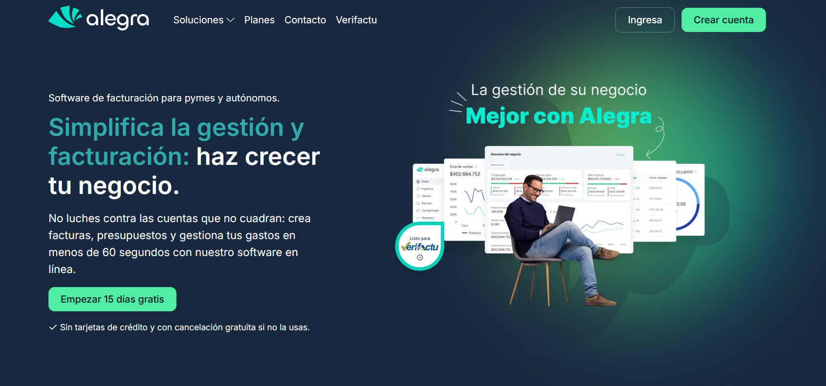 Página web de Alegra Imagen: Página web de Alegra