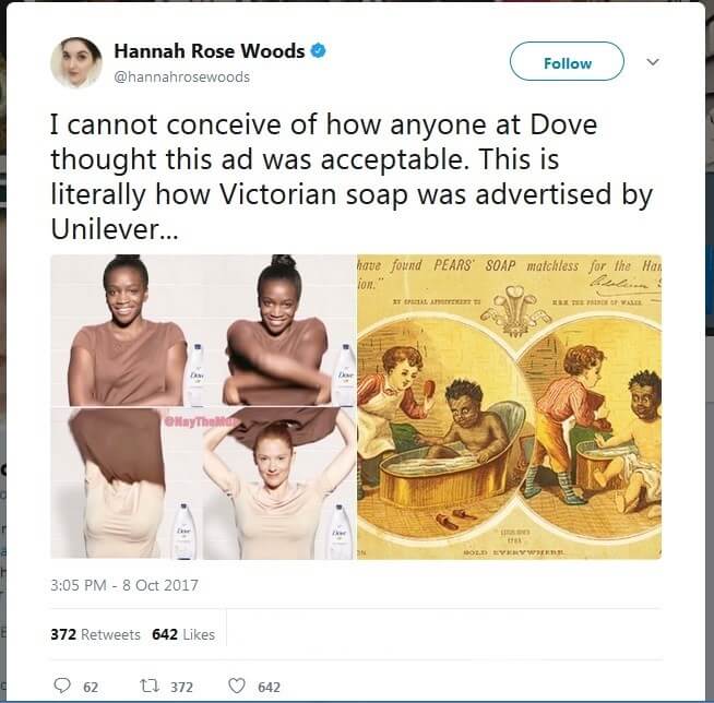 Tuit sobre la publicidad racista de Dove