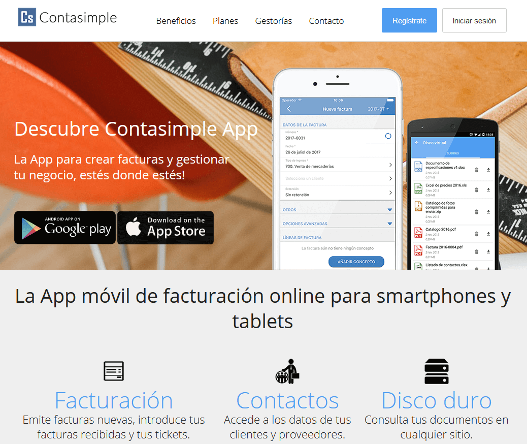 Aplicación para iOS y Android del sistema de facturación Contasimple.