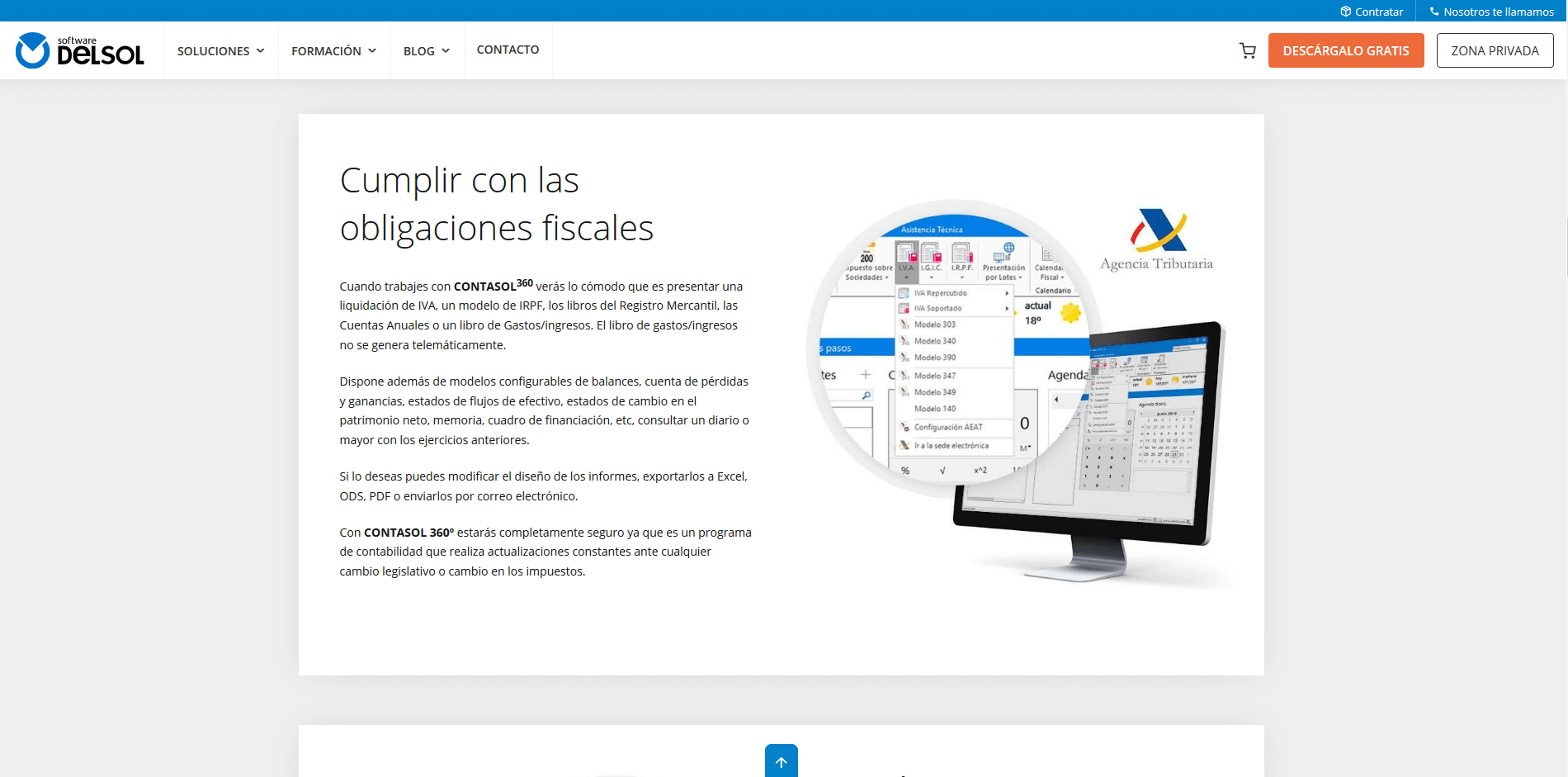 Captura de pantalla de la web oficial de Software DELSOL