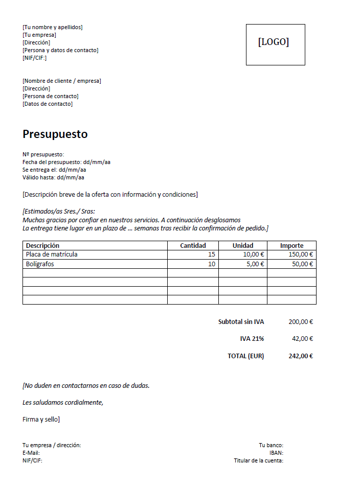 Las Plantillas De Presupuesto Como Herramienta Básica Ionos