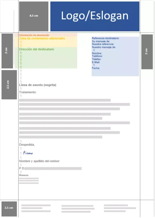 Imagen: Ejemplo de una carta comercial con sus m&aacute;rgenes